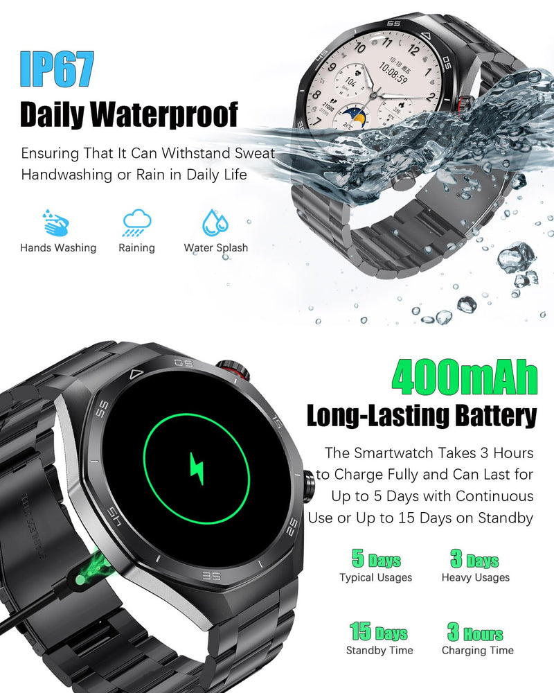 Men's Smart Watch 1.52" HD Touch Screen Sports Fitness Tracker with Bluetooth Calls IP67 Waterproof Smartwatch for Men 24/7 Heart Rate/Blood Pressure/Sleep Monitor, Support for Android iOS (Black) Black