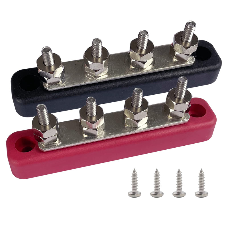 4 Terminals Bus Bar, Ampper 4.2" Power/Ground Distribution Block Brass Battery BusBar Junction for Car Vehicle Rv Truck Marine Boat Audio Amplifier and More (Red & Black) Red & Black 4.2" 4 Stud