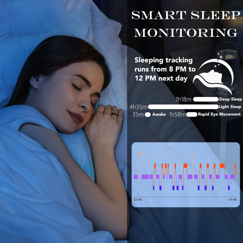 Smart Health Ring Fitness Tracker for Men Women, Sleep, Stress & Activity Monitoring, IP68 Waterproof, Pale Gold 12#