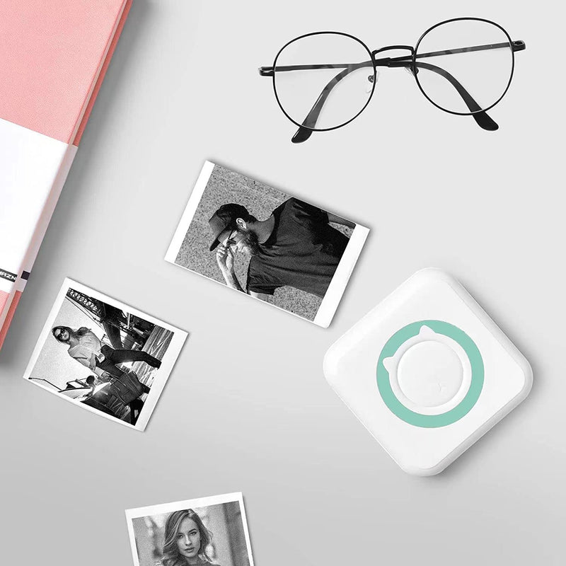 AURTEC Mini Thermal Printer, Portable Wireless Bluetooth Inkless Printer with 3 Rolls of Sticker and 3 Rolls of Thermal Paper, Compatible with Android/iOS, Pocket Printer for Memo, DIY, Photo and More Green