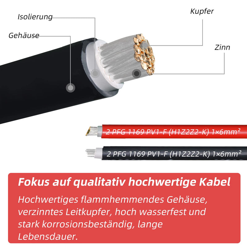 Professional connection cable extension cable on both sides solar plug solar cable red / black 6 mm² including mounted solar plug (1 m 4 mm²) 4mm²1m
