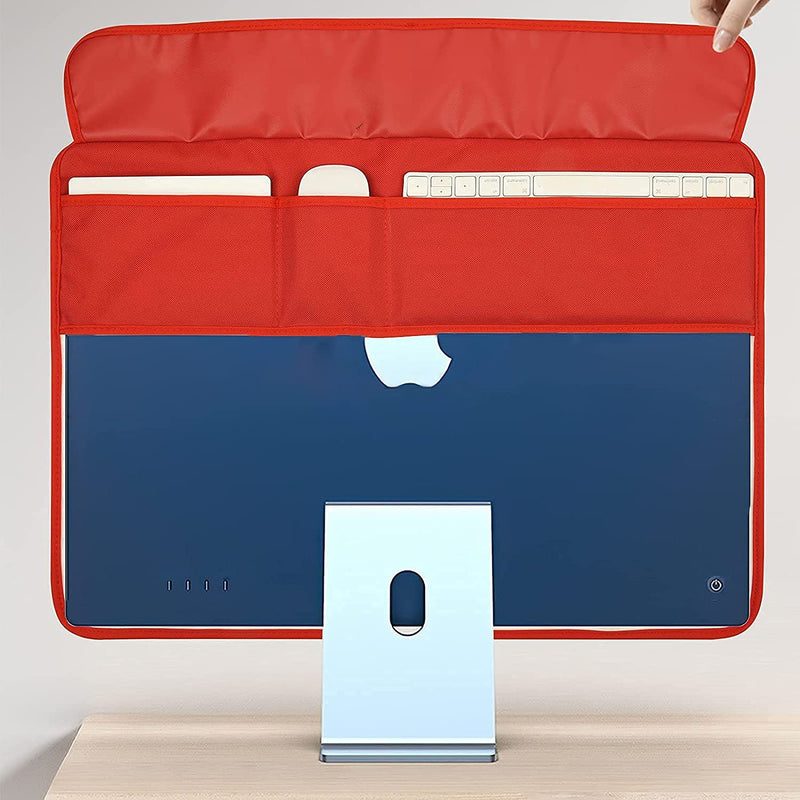WESAPPINCcomputer Monitor Dust Cover for iMac 24”, PU Leather Protective Screen Dust Cover Sleeve with Rear Pocket Compatible with iMac 24 inch (24inch, Red) 24inch