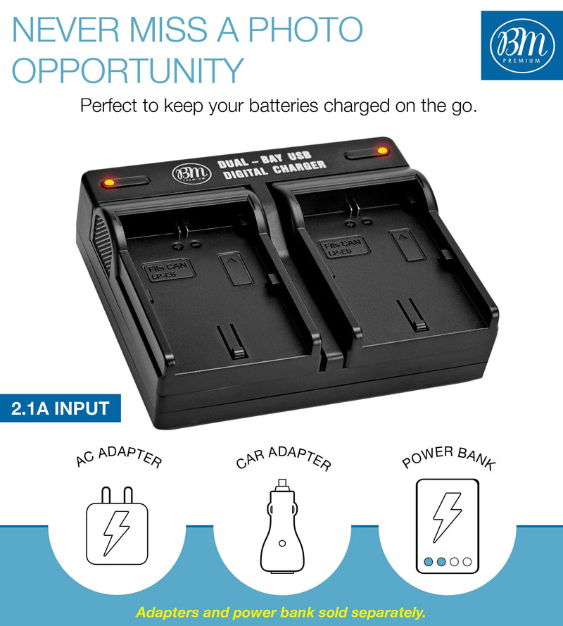 BM Premium 2 Pack of LP-E6NH High Capacity Batteries and Dual Bay Battery Charger for Canon EOS R EOS R5 EOS R6 EOS R6 II EOS R7 EOS 90D EOS 60D EOS 70D EOS 80D EOS 6D II EOS 7D EOS 7D Mark II Cameras