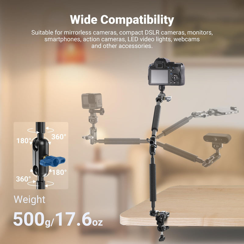 NEEWER 22" Magic Arm w Desk C Clamp, Overhead Camera Mount with Articulating Mic Boom Arm 1/4" 3/8" Threads for ARRI, Desktop Stand Holder for Phone Microphone Webcam Action Camera Video Light, UA057