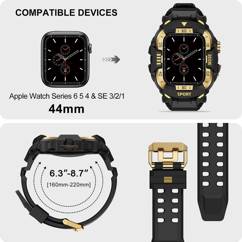 DABAOZA Rugged Case with Band Compatible with Apple Watch 44mm, for iWatch Series 6/5/4 & SE 3/2/1,Military Grade Shockproof Bumper and Men's Tactical Heavy Duty Strap