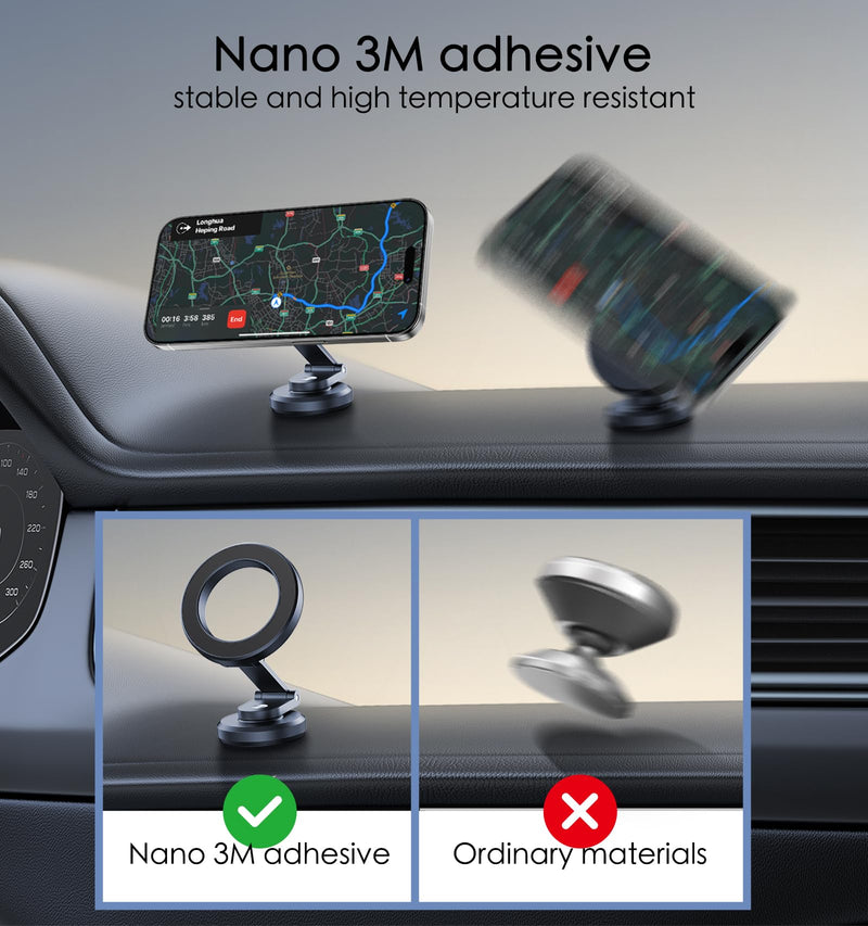 JUHOO Phone Holder for Car Magnetic Rotatable and Retractable, Fits iPhone 15, 14, 13, 12, Pro, Mini, MagSafe Case Dark