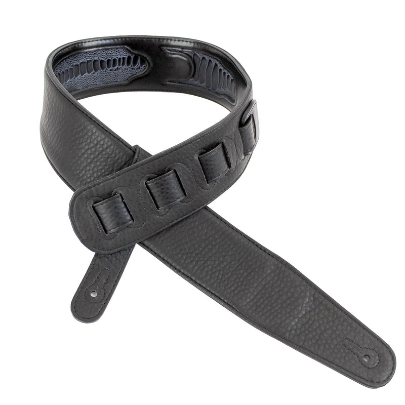 Walker & Williams GC-21 Gloss Black Leather Handmade Guitar Strap with Armadillo Inserts And Padded Back For Acoustic, Electric, And Bass Guitars