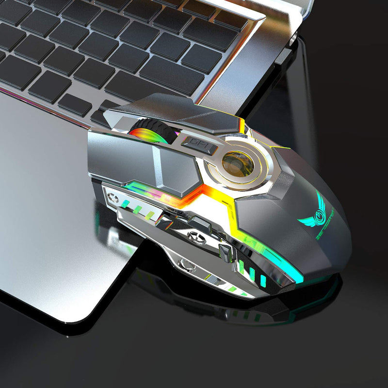 Rechargeable 2.4G Wireless Gaming Mice with USB Receiver and RGB Colors Backlit for Laptop,Computer PC and MacBook(Gray) Gray