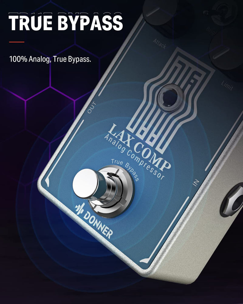 [AUSTRALIA] - Donner Compressor Guitar Pedal, Lax Comp Compressor Pedal for Electric Guitar and Bass, Classic Peak Limiter Style Compressor with 2 Band EQ Boost Effect Pure Analog True Bypass Blue：Compressor 