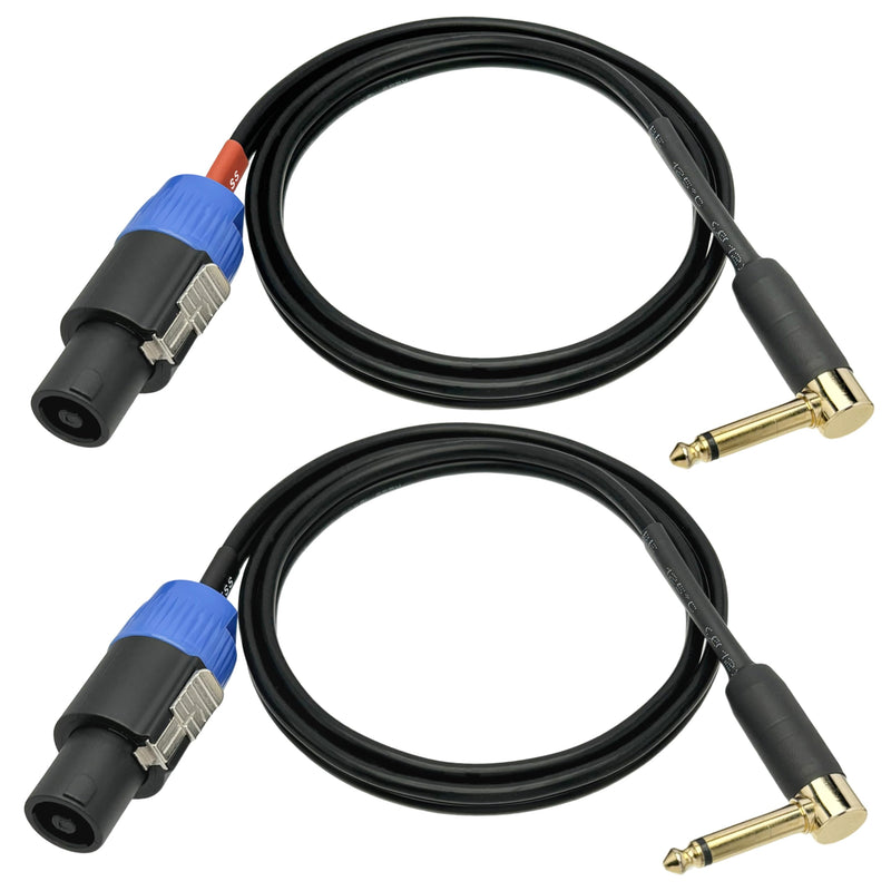 CESS-133-3f Right-angle 1/4 Inch TS Plug to Speakon Speaker/Amplifier Cable, 2 Pack (3 Feet) 3 Feet