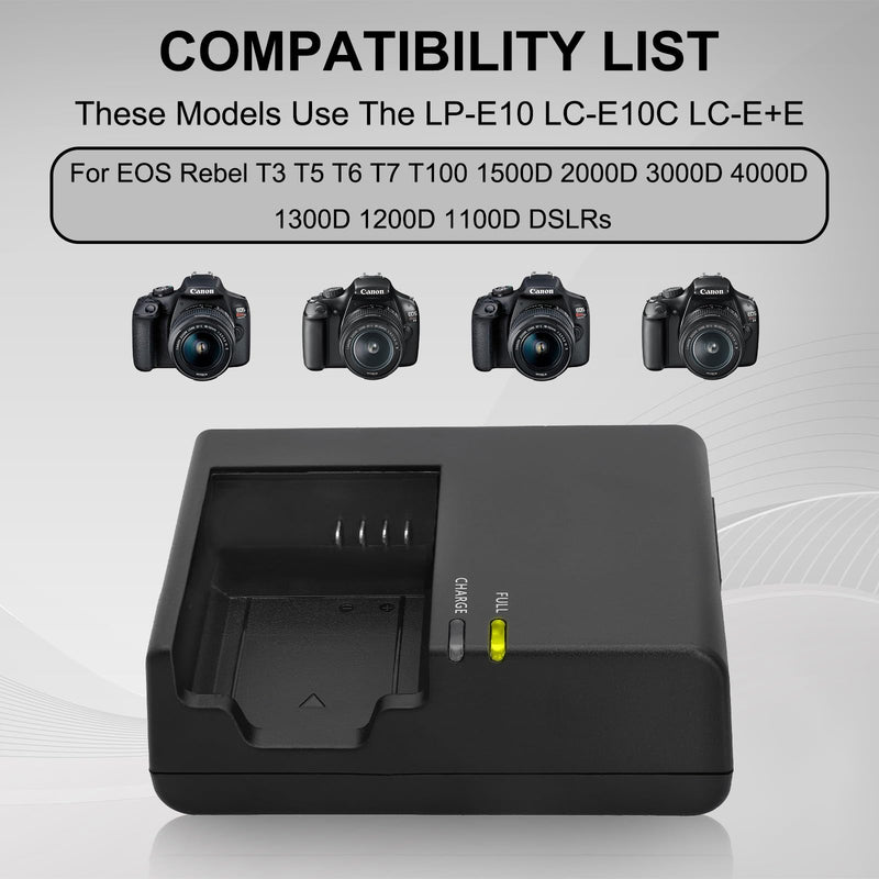 [AUSTRALIA] - LP-E10 LC-E10 LC-E10C Quick Battery Charger for Canon: EOS Rebel T7 T6 T5 T3 T100 4000D 3000D 2000D 1500D 1300D 1200D 1100D DSLR Digital Camera Kiss X50 Battery Power Supply Cord 