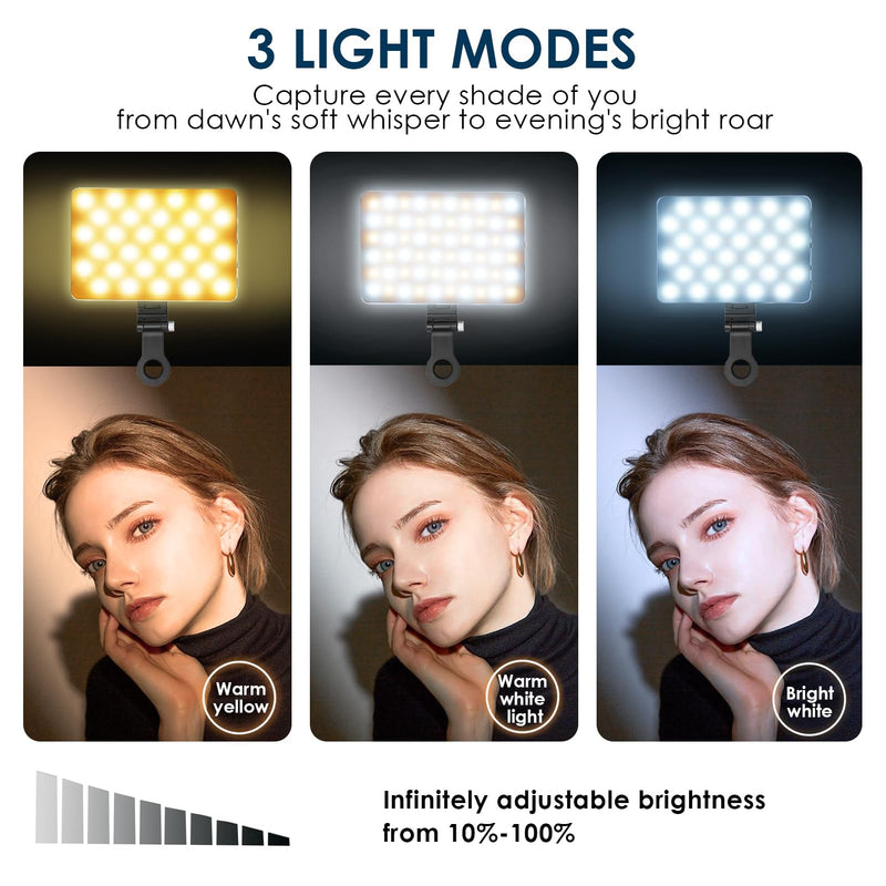[AUSTRALIA] - Selfie Light with Front & Back Clip, Eagerey 60 LED Portable Phone Light, Rechargeable Fill Light for TikTok Tablet/Laptop, iPad, Conference Vlog Video, 3 Light Modes, CRI 95+ Clip on Light 