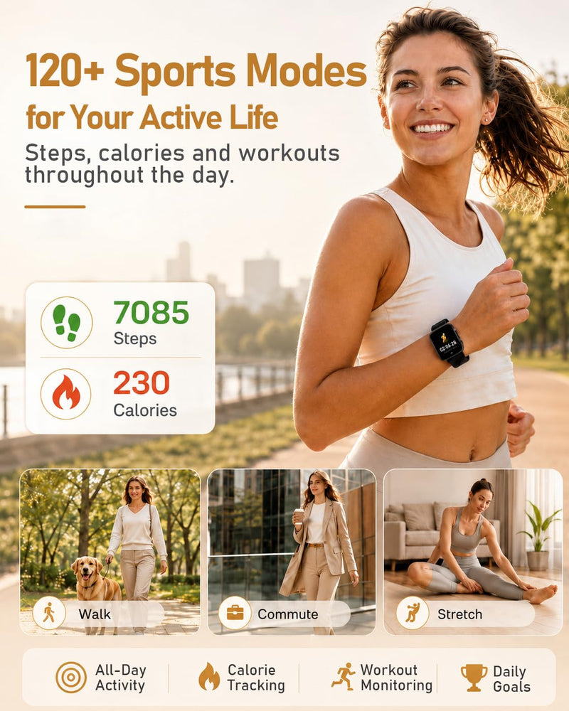 MorePro Health Fitness Tracker (Make/Answer Call), 24/7 Heart Monitor with Blood Pressure, Blood Oxygen, Sleep Tracking, 120+ Sports Modes Smart Watch with 7-Day Battery, Compatible with iOS Android Urban Bronze