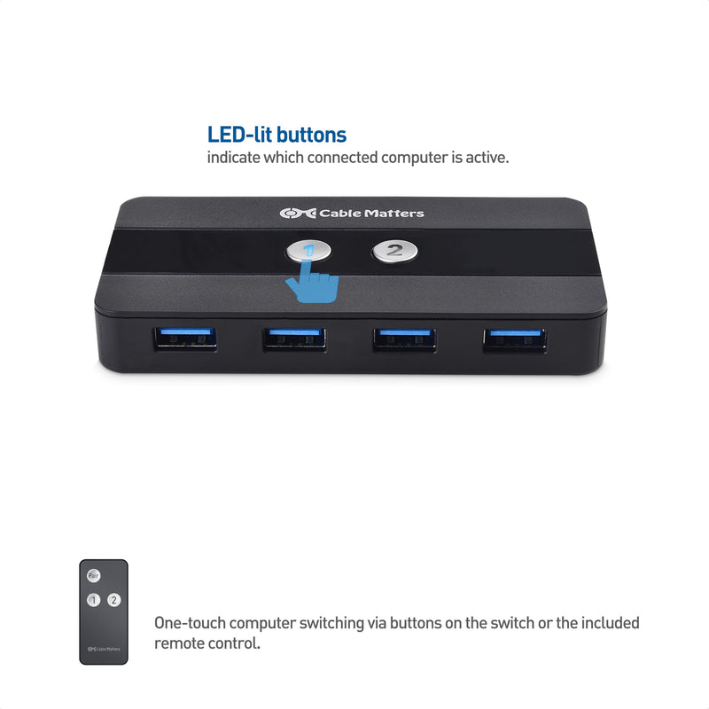 Cable Matters Dual 4K 60Hz USB C KVM Switch, 2 Computers, 2 Monitors | RF Remote, HDMI, DisplayPort, 4x USB 3.0, Not for Desktop PCs/Chromebooks, No Charging, No EDID