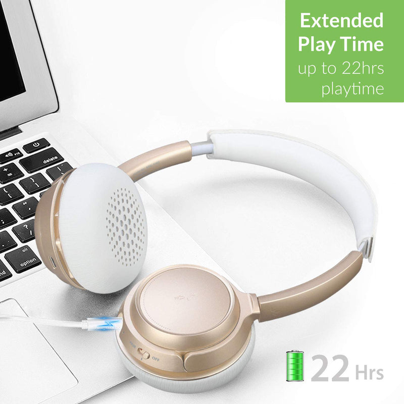 Avantree AH6B Bluetooth 5.0 Headset with Mic, 22+Hr Talk Time, Soft Padding, Lightweight, Wireless On-Ear Headphone with Microphone for PC, Computer, Laptop, Skype, Work from Home, Champaign Gold