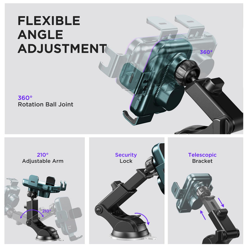 Wireless Car Charger,【7 Colored LED Backlit】 15W Auto Clamping Phone Mount Holder fit for iPhone 15 14 13 12 Mini Pro Max 11 XR XS X, Samsung Galaxy S23 Ultra S22 S21+ S10+ Note 20, etc - Green