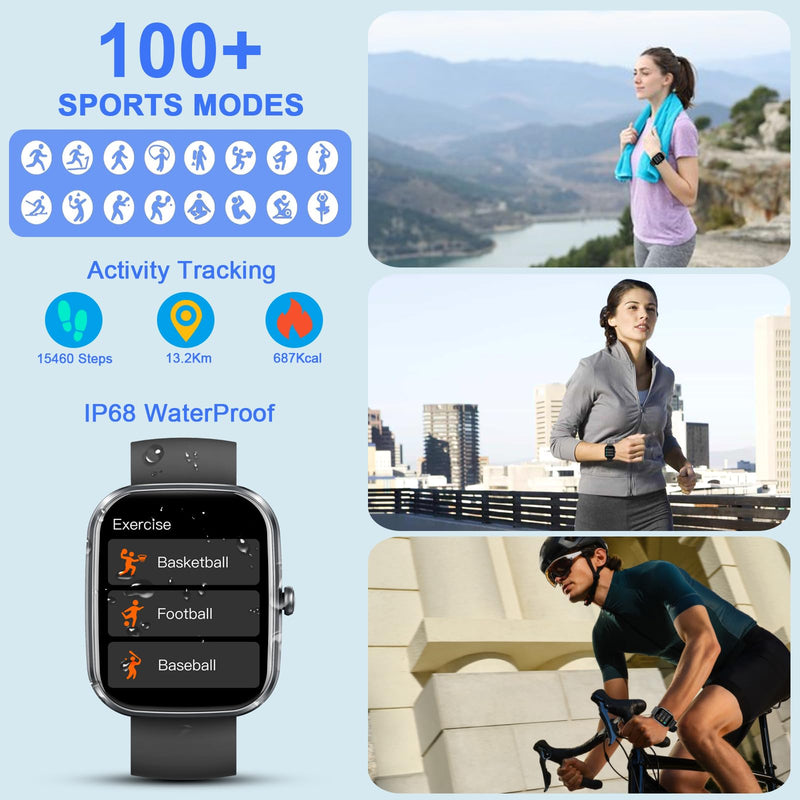 2026 New 1.91" HD SmartWatch, Fitness Watch with 120+ Sport Modes, Smart Watch for Men Women (Answer/Make Call), IP68 Waterproof, Heart Rate/Sleep Monitor, Pedometer, Activity Tracker for Android iOS Morden Black