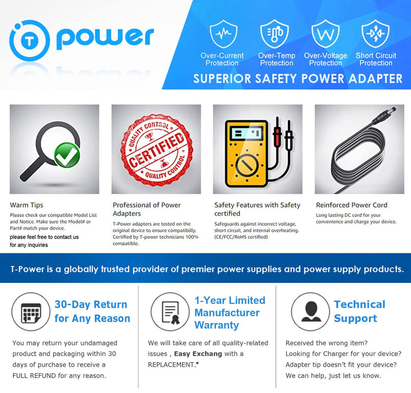 T-Power 9V Charger for Dunlop Crybaby 535Q Multi Wah ECB-003 ECB003 Cry Baby GCB-95 MXR Black Label Chorus,MXR Boost,LINEDRIVER VOX Guitar Effects Pedals Plus HQRP Coaster Supply