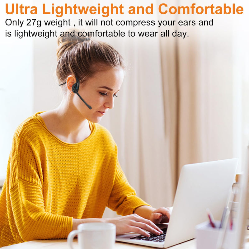 Golvery Latest Bluetooth 5.3 Headset w/DSP Noise Canceling Boom Microphone & Mute for Cellphone, Lightweight Comfort Open Ear Wireless Headphones for PC Laptop Office Meeting Home Working, 10H Cyan