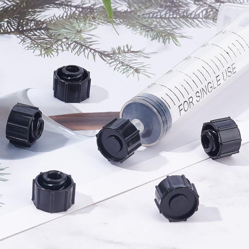 OLYCRAFT 50 Pieces Sealing Caps for Disposable Syringes Syringe Tip Caps Luer Lock Tip Syringe No Needle Tip Cap for Feed Pipes Black Syringe Cap with Transparent Container Black cylinder lace cap