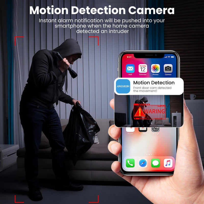 [AUSTRALIA] - AMOROM 2 Pack 1080P Indoor Wired Security Cameras, Home Indoor Cameras for Dog/Cat/Pet/Nanny/Baby/Elderly, Motion Detection, Night Vision, Smoke Siren, 24/7 Recordings, 2.4GHz Wi-Fi 2 Packs 