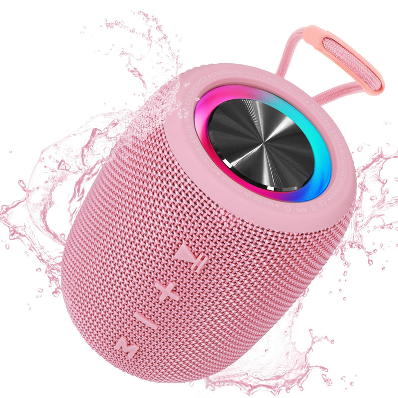 [AUSTRALIA] - Portable Bluetooth Speaker, BT5.3 Wireless Speaker 20W Bass Diaphragms with Multi LED Light Dynamic Modes, IPX6 Waterproof 16H Playtime supports FM Mode, TF, USB for Home, Cycling, Outdoor, Beach Pink 