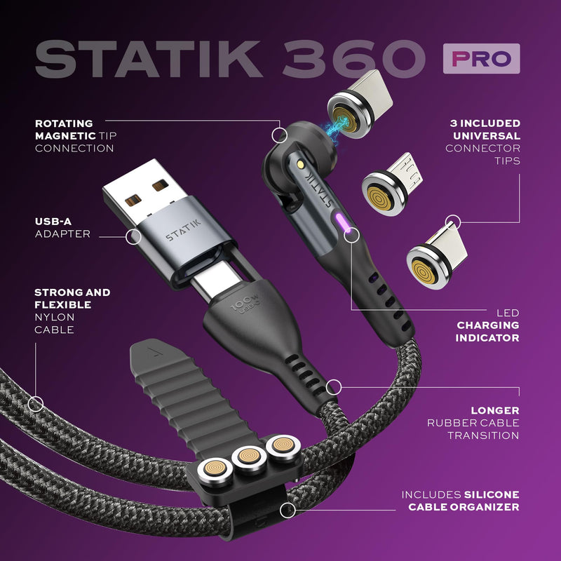 Statik 360 Pro Magnetic Charging Cable (10FT) & 45W GaN Charging Block
