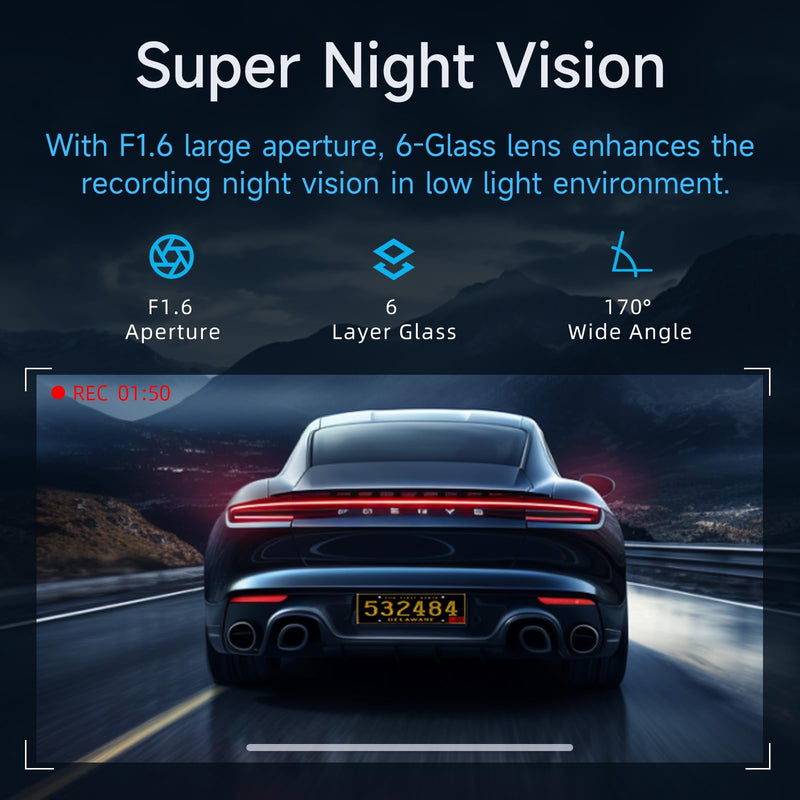 Dash Cam Front 2.5K: Mini Dash Cam for Cars, 1440P Car Camera with APP, WiFi Dash Cam with WDR Night Vision, 24 Hours Parking Monitor Dashcams, 160°Wide, G-Sensor