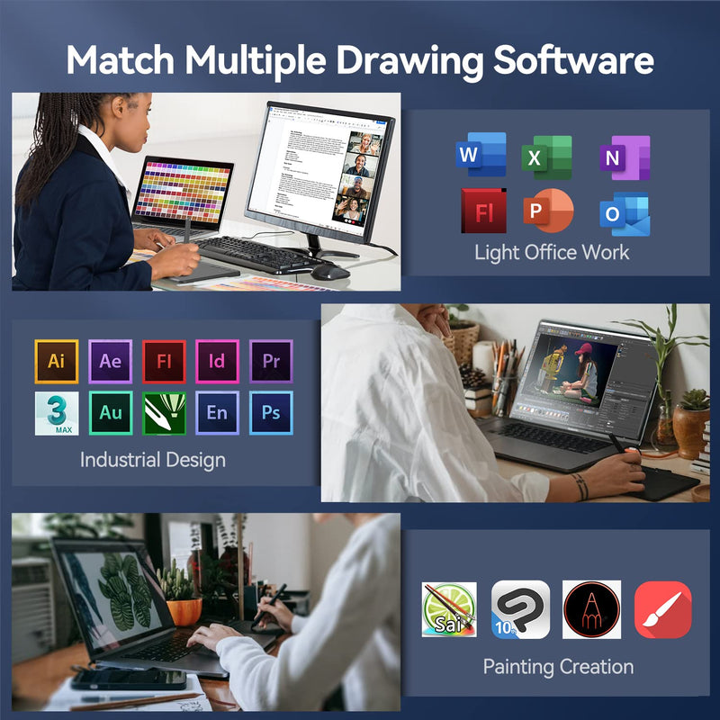 Graphics Drawing Tablet, UGEE S640 Digital Drawing Pad with 10 Hot Keys, 6.5x4 inch Pen Tablet with 8192 Levels Battery-Free Stylus Support Android/Windows/Mac OS/Chrome OS/Linux S640-Black-B black