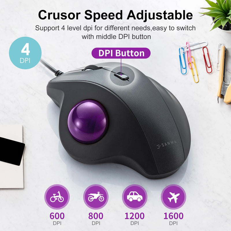 SANWA TB128V Wired Trackball Mouse + GSKB066 Bluetooth Keyboard with Touchpad Set, Silent Click Roller Ball Mice, Multi Device Trackpad Keyboard, Compatible with Mac, Laptop, PC, Windows, macOS