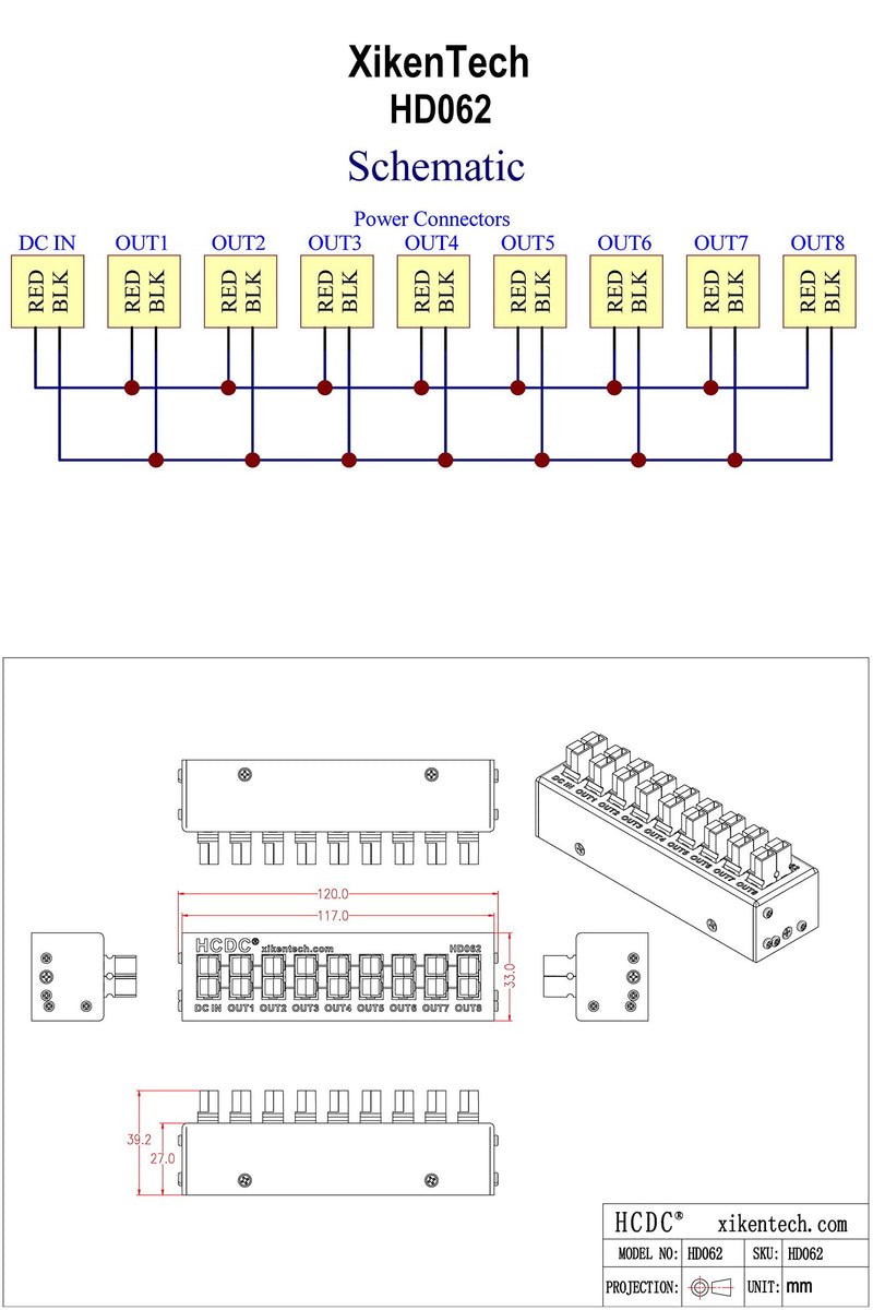 HCDC HD062 8 Output DC Power Distribution Block Module for 15/30/45A Connects