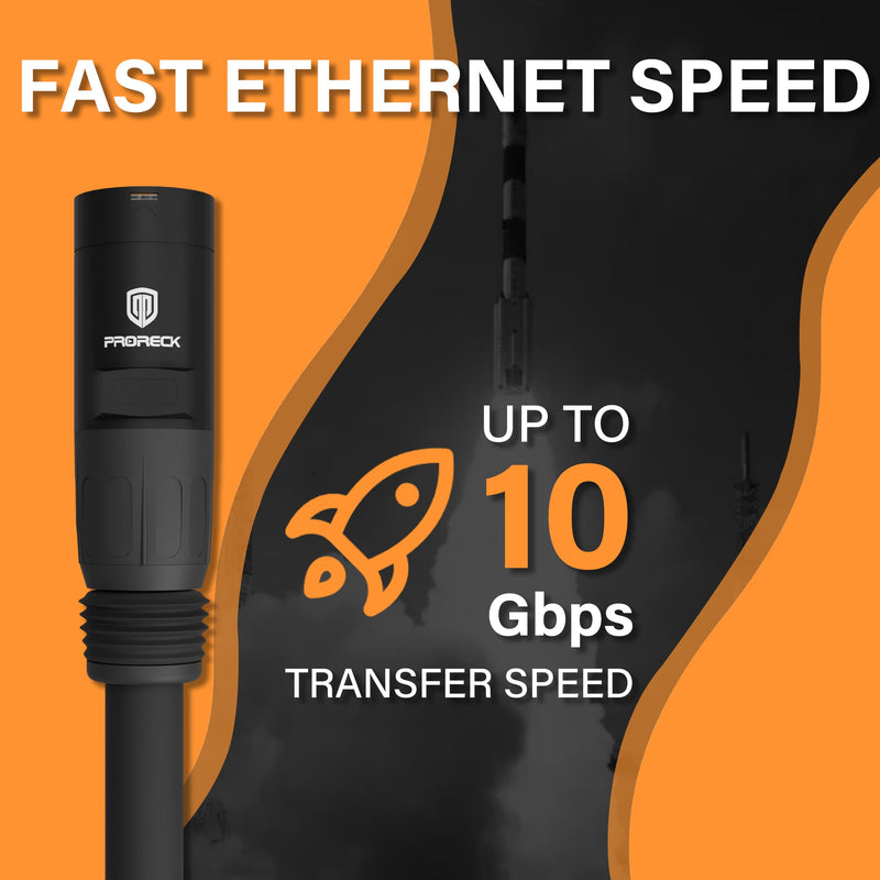 PRORECK SFTP CAT6 Dual Shielded Ethernet Cable with EtherCON RJ45 Connectors,10ft, High-Speed, Ideal for Pro Sound Systems, Studio, and Live Performances (PR-C6B-10) 10 Feet