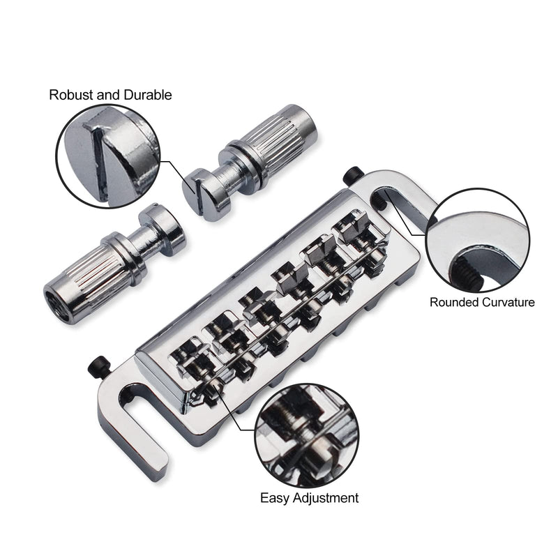 SAPHUE Wraparound Bridge Tailpiece Intonatable Combo Bridge Tailpiece for Solid-body Electric Guitar (Chrome) Chrome