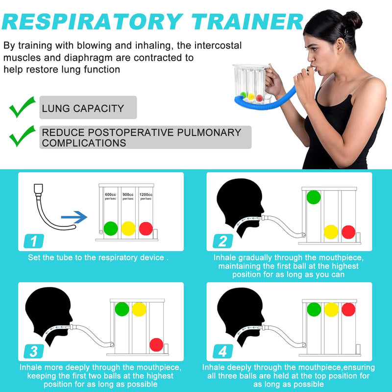 GZcaiyun 1 x 3-chamber breathing trainer, lung trainer with 3 colourful balls and 1 silicone mouthpiece, breathing exercise trainer for lung function and speech therapy, deep breath trainer