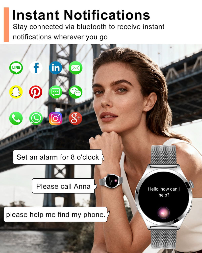 Smart Watches for Women, 1.27" TFT Touchscreen Smartwatch Answer/Make Call, Activity Fitness Trackers with 120+ Sports/HR/Sleep/SpO2 Monitor, IP68 Waterproof for Android iOS (Silver) Silver