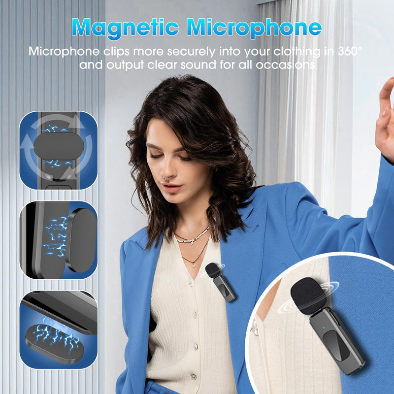 Wireless Lavalier Microphone for iPhone 15,Android Phone,Laptop,PC,Professional Mini Microphone with Noise Reduction,Lapel Microphone for Video Vlog,Interviews,Live Streaming,TikTok,YouTube,2Pack
