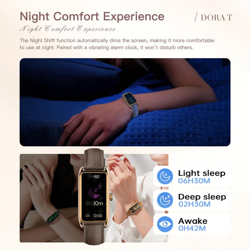 Fitness Tracker for Women Ladies Fitness Watch Dressy Leather Strap Alloy Case Luxury Fashion Heart Rate Monitor Sleep Tracker Pedometer Step Counter Waterproof Elegant Smart Watches for Womens Rose Gold Light Brown