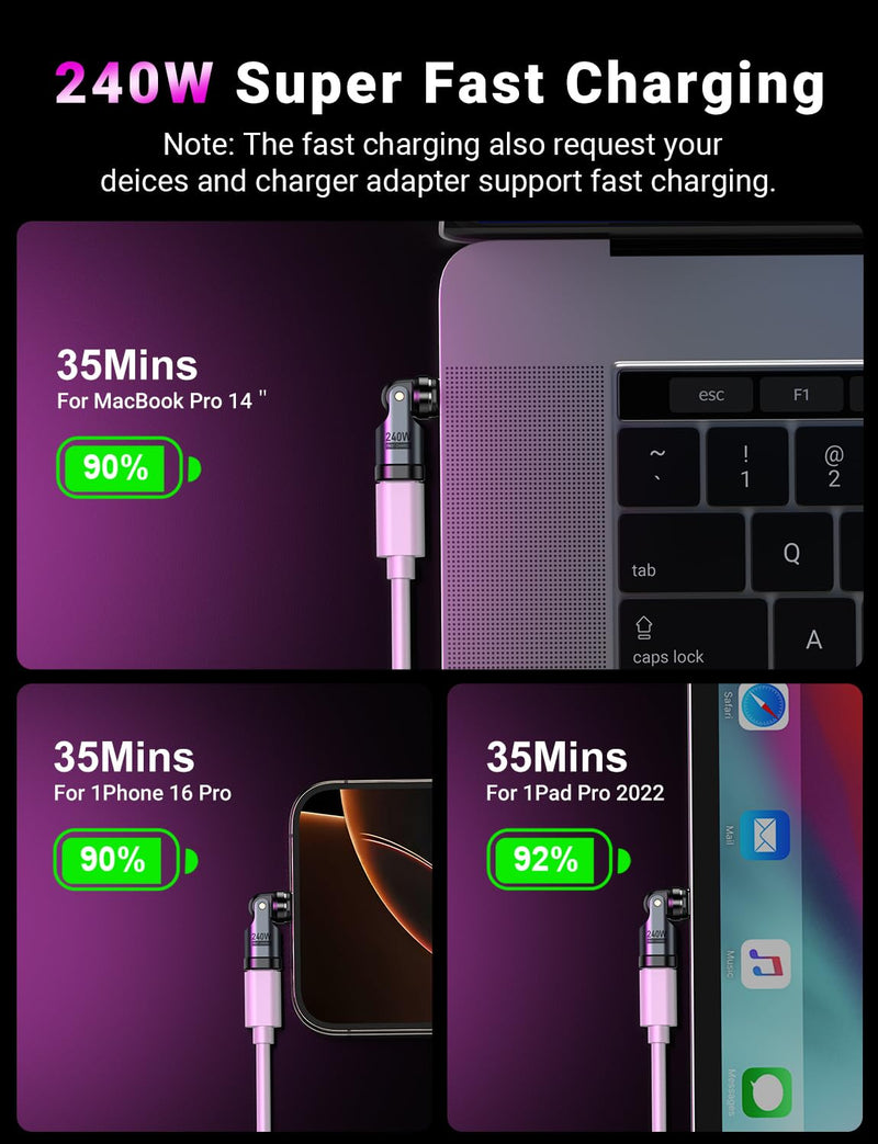 USB C Magnetic Adapter PD 240W(2Pack), 9PIN USB C 90 Degree Adapter/USB C Right Angle Adapter/180 Degree USB C Connector/USB C to USB C Adapter for Phone 16/15, Ma-Book Pro/Pad Series, Samsung Galaxy