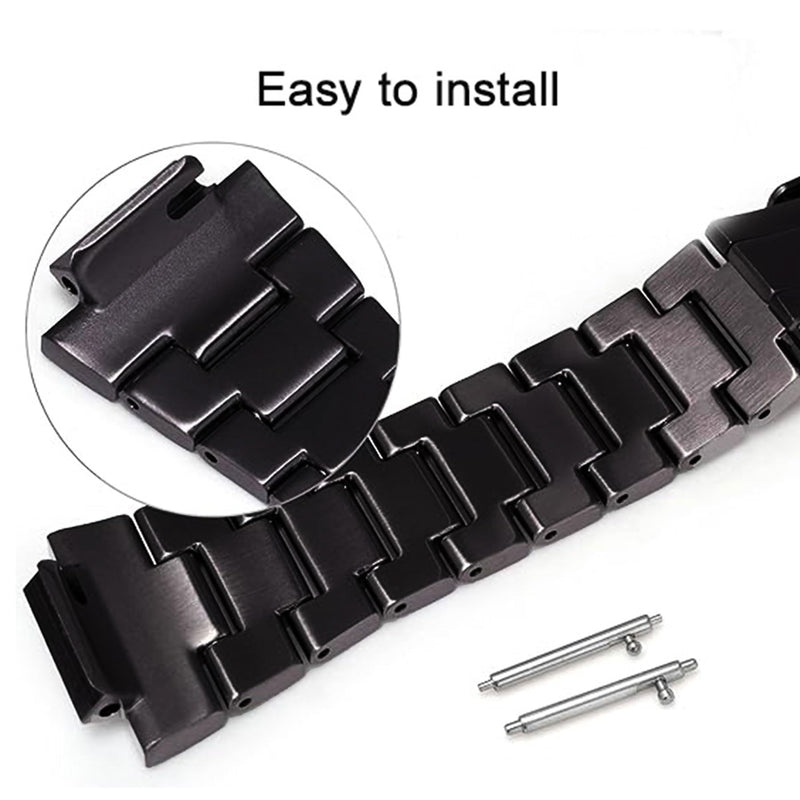 316L Stainless Steel Watch Band and Bezel Compatible with Casio GWM-5610 Watch Mod Kit Replacement black