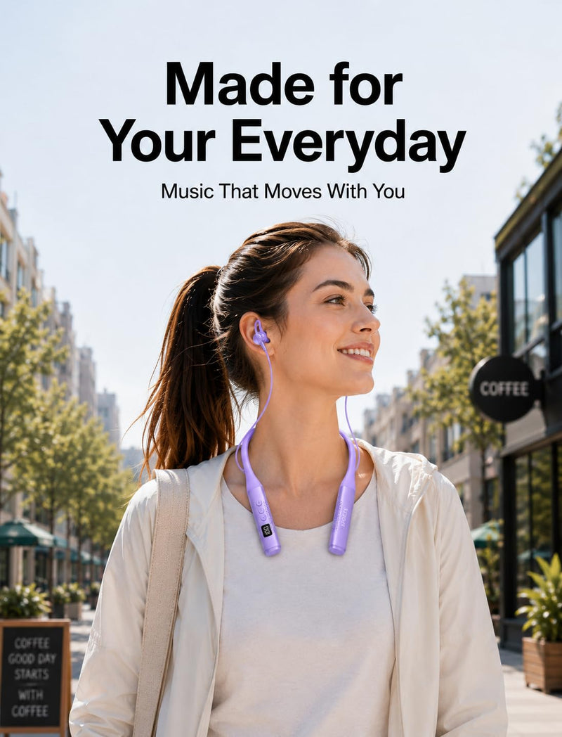 INDIVISO Bluetooth 5.4 Neckband Earbuds, Wireless Sports Headphones with Mic, 30H Playtime, IPX5 Sweatproof, Deep Bass, Fast Pairing for Running Gym Workout Commute (Purple) Purple