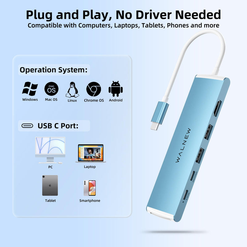 WALNEW 7-in-1 USB C Hub& USB 3.0 Ethernet Adapter Bundle