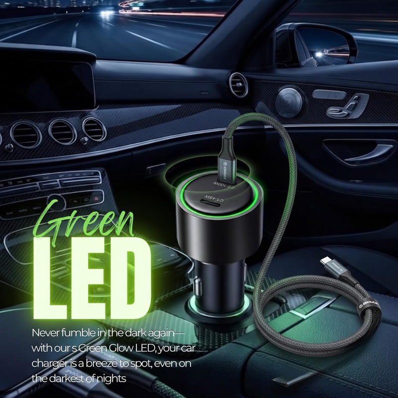 Esoulk145W USB C Car Charger Dual Port Cigarette Lighter Phone Charger | 145W fast dual USB-C car charger, includes 6ft 100W braided USB-C cable, charges 2 phones, tablets, or laptops.