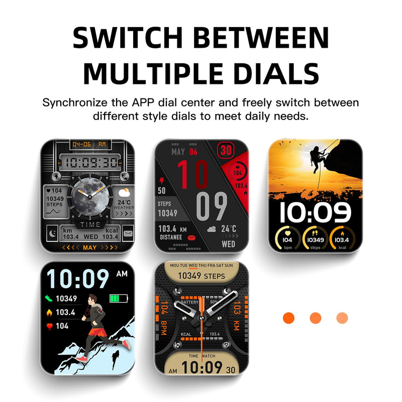 Military Smart Watch Sport Fitness Tracker, with LED Flashlight, 3ATM Waterproof, Answer/Make Calls Message Notification,Heart Rate Blood Oxygen Sleep Monitor, 2.02“ Big Screen, for iPhone/Android