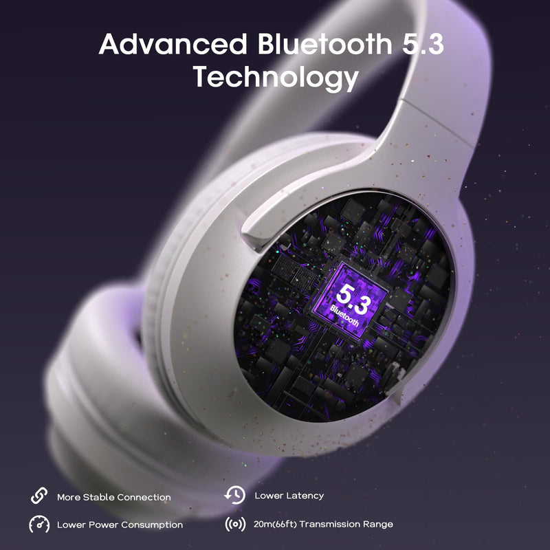 Bluetooth Headphones, 80H Playtime Headphones Wireless Bluetooth with 3 EQ Modes, Over Ear Headphones with Microphone, HiFi Stereo Sound, Foldable Headphones for PC Phone TV (Light Gray) Light Gray