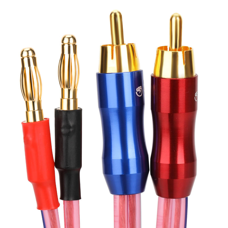 KK R1-B2-D0.5 4N OFC Speaker Wire Pair with RCA Male (Blue & Red) to 2 Pair Banana（4banana） Plugs 1.64Foot-Pair KK R1-B2-D0.5 3M/9.8Foot