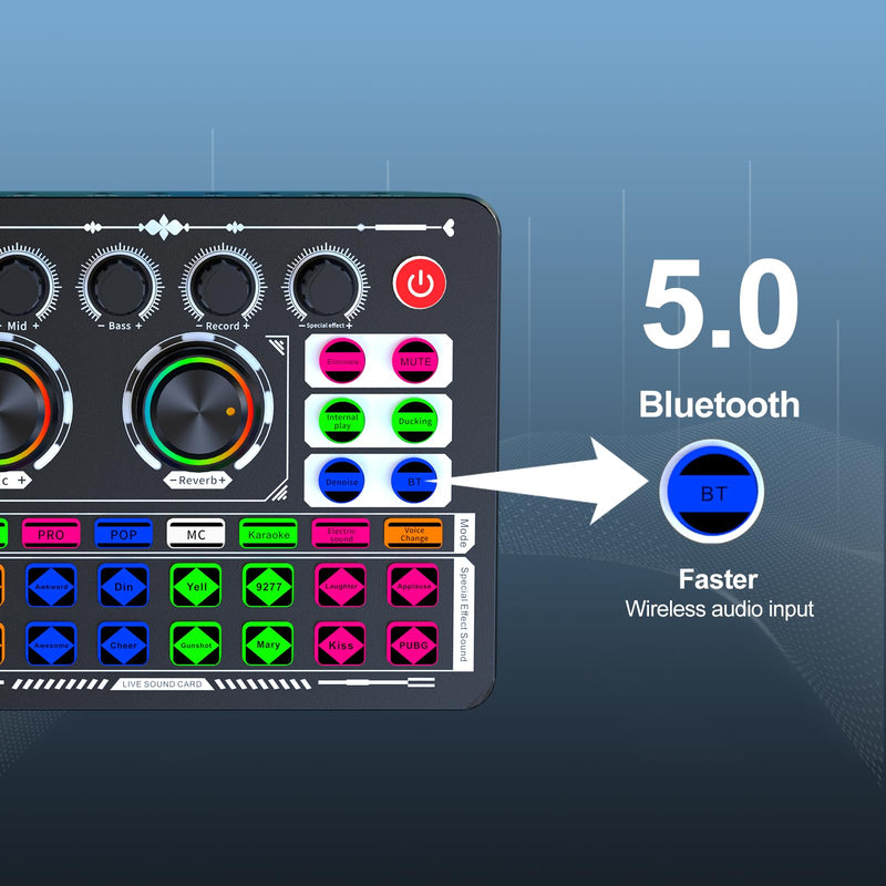 Professional Audio Mixer, F999 Live Sound Card With Dj Mixer For Streaming/Podcasting/Gaming, Professional Studio Equipment