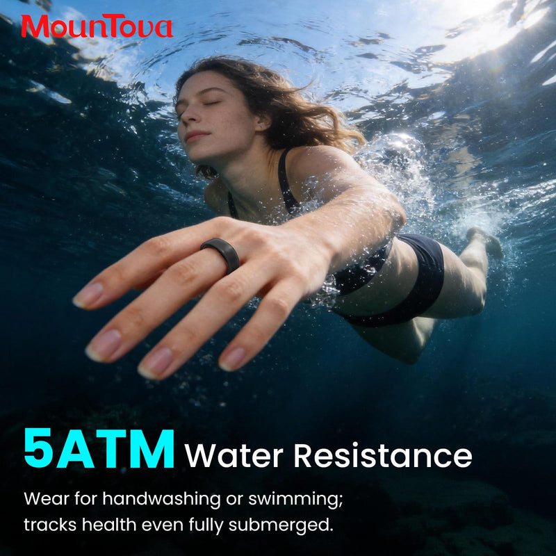 MounTova-T3-Ring, 2026 Ceramic Smart Ring for Men & Women, Sleep Activity Tracker, Heart Rate Stress & Mood Monitor, Gesture Control, IP68 Waterproof, No Subscription, iOS & Android (Black, Size 9)