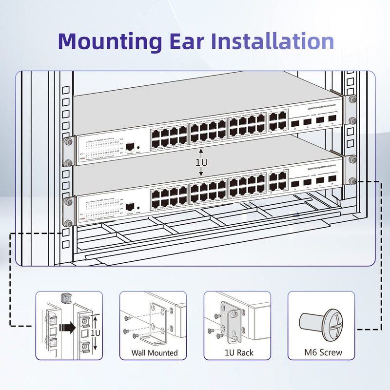 Rack Mount Kit Universal 1U Rack Ears with Adjustable Holes Distance, Compatible for Most Cisco, NETGEAR,Dell, D-Link, Linksys, TRENDnet and Buffalo Tech Switches Medium