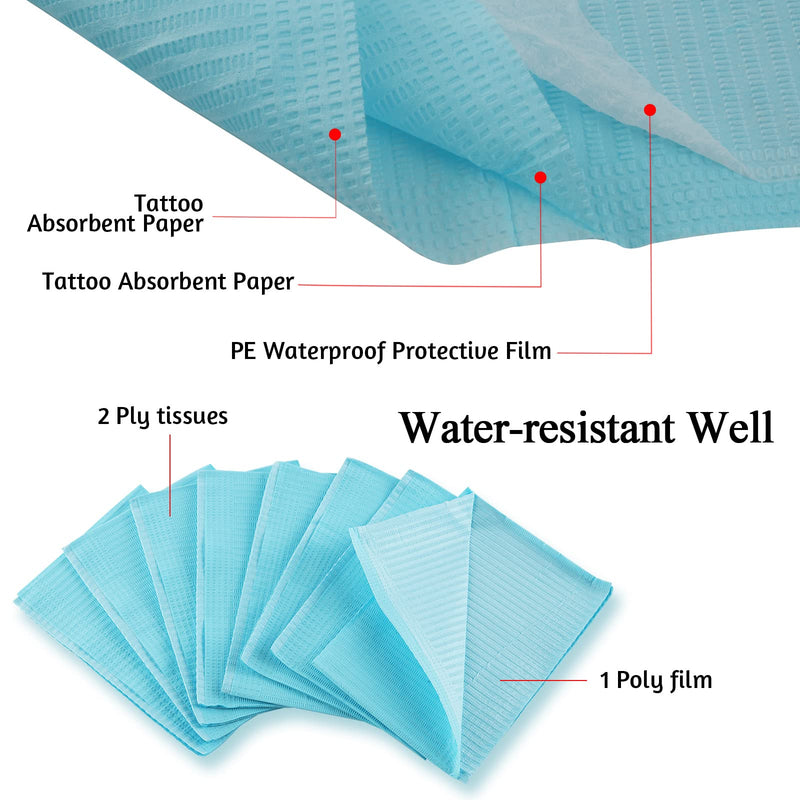 Rayyl Dental Bibs Blue Pack of 50 Disposable Waterproof Tattoo Bibs Tattoo Tablecloths Clean Pad Clean Tattoo Tray Tattoo Accessories Blue-50pcs