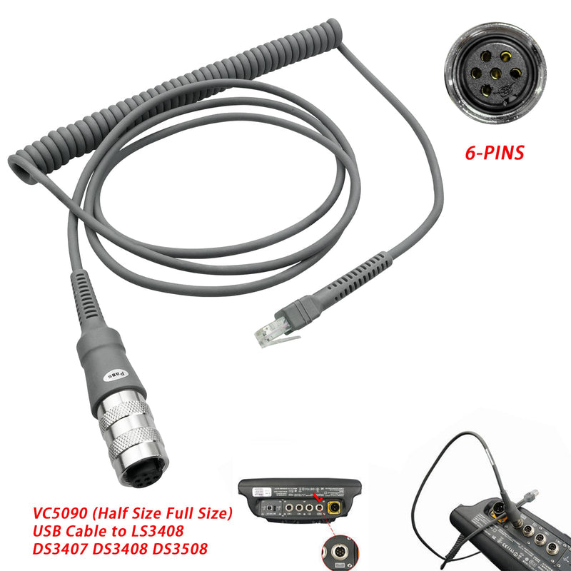 [AUSTRALIA] - USB Scanner Cable Replacement 25-71918-01R for Symbol VC5090 to LS3408 DS3407 DS3408 DS3508 Handheld Barcode Scanner Mobile Computer, 6Pin, 9ft Coiled 